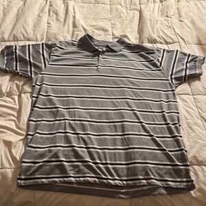 Gently Used Gray Black & White Striped Men's Polo Shirt